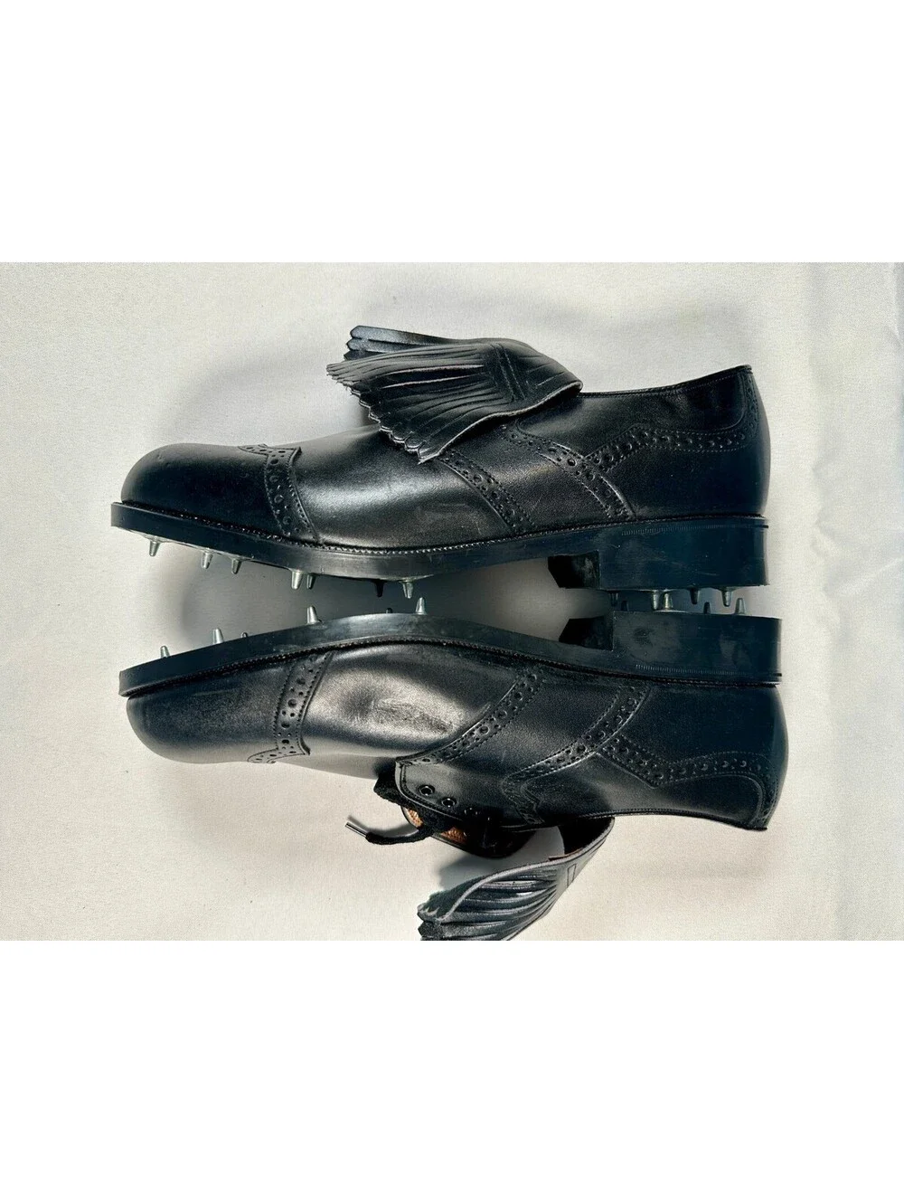 Vtg Dunlop Goldline Black Leather Wingtip Spiked Golf Shoes 11.5 E Made England